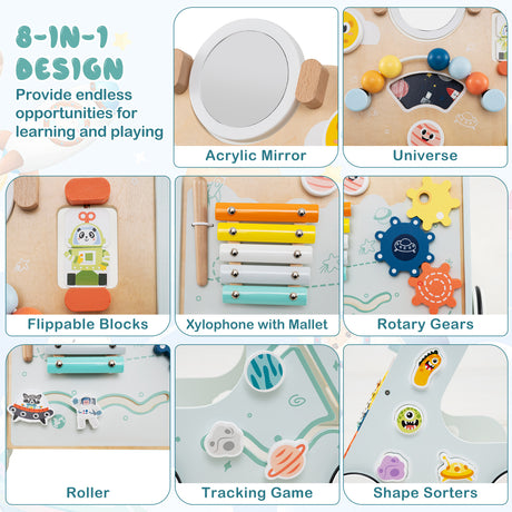 8-in-1 Wooden Baby Walker, Montessori Walker Toy with Wheels