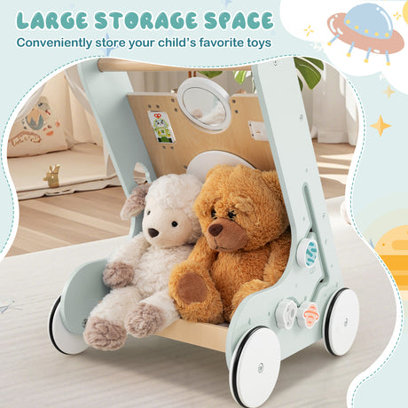 8-in-1 Wooden Baby Walker, Montessori Walker Toy with Wheels