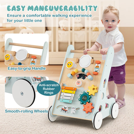 8-in-1 Wooden Baby Walker, Montessori Walker Toy with Wheels