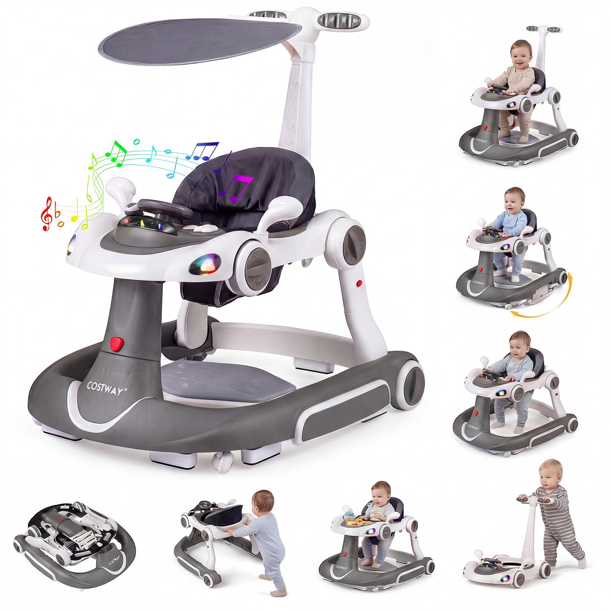 6-in-1 Baby Walker with Canopy for 7-18 Months