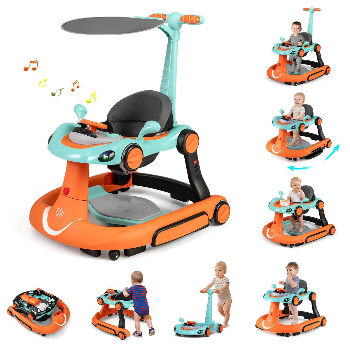 6-in-1 Baby Walker with Canopy for 7-18 Months