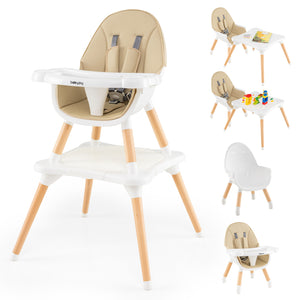 6-in-1 Convertible Table Chair Set, Wooden Infant Seat Feeding Dining Studying Chair for Kids 6-36 Months