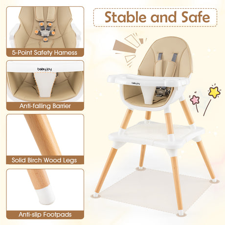 6-in-1 Convertible Table Chair Set, Wooden Infant Seat Feeding Dining Studying Chair for Kids 6-36 Months