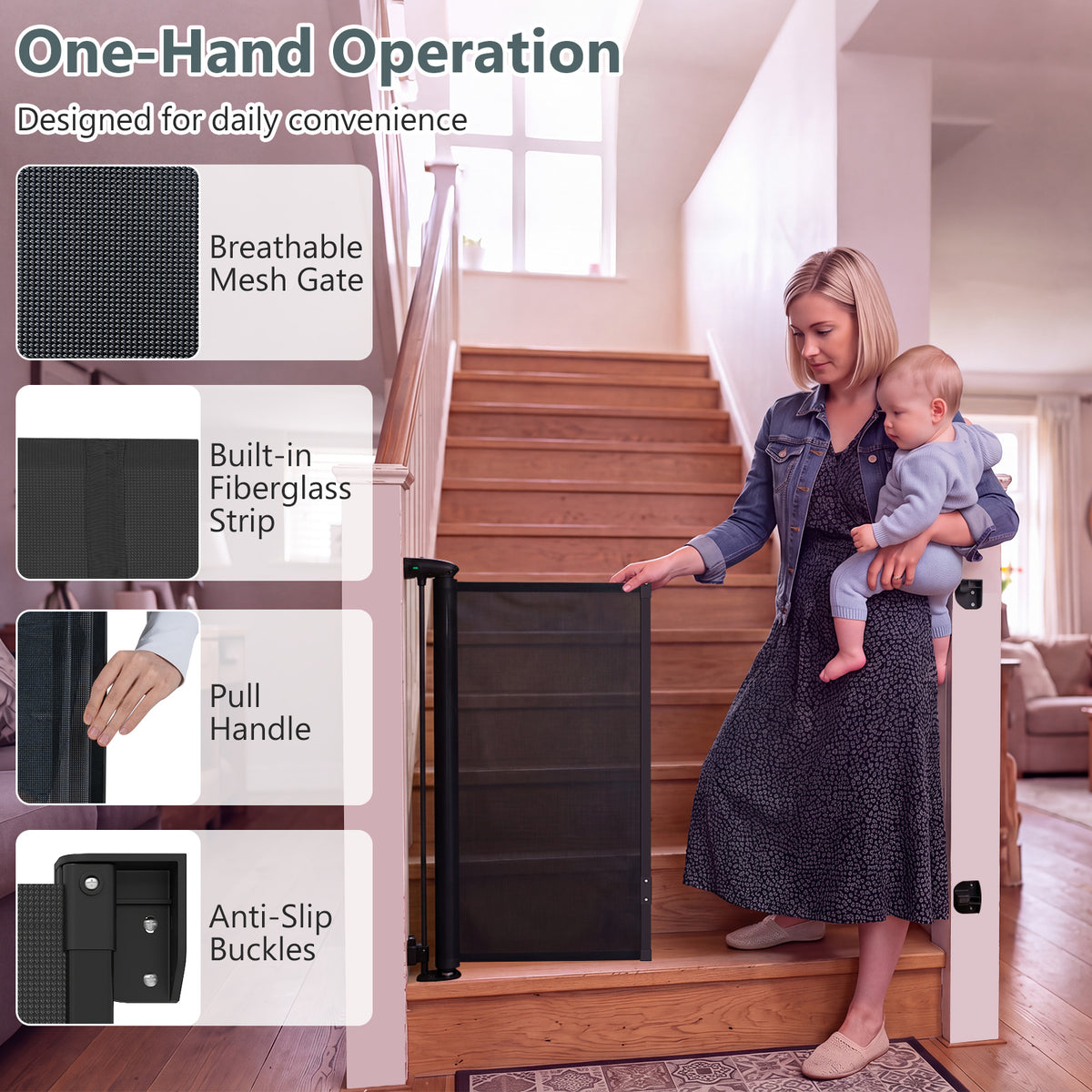 Baby Joy Retractable Safety Barrier for Babies and Dogs