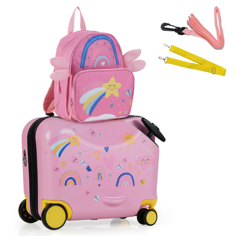 BABY JOY 2 PCS Kids Luggage Set, 18" Hard Shell Suitcase & 12" Travel Backpack