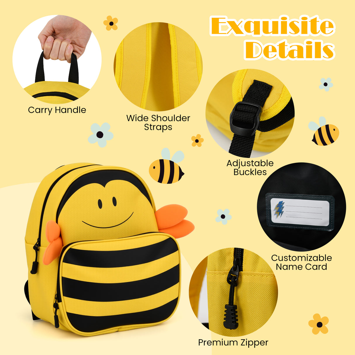 2 PCS Kids Luggage Set on Wheels, 16” Portable Bee Suitcase & 12” Backpack