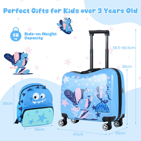 BABY JOY 2 PCS Kid Luggage Set, 18" Suitcase & 12" Backpack Set