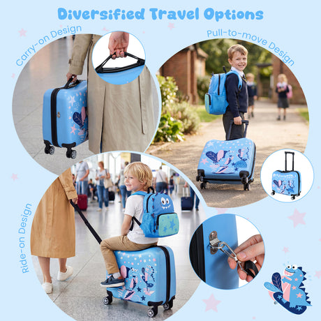 BABY JOY 2 PCS Kid Luggage Set, 18" Suitcase & 12" Backpack Set