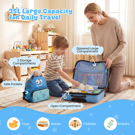 BABY JOY 2 PCS Kid Luggage Set, 18" Suitcase & 12" Backpack Set