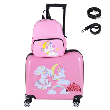 BABY JOY 2 PCS Kid Luggage Set, 18" Suitcase & 12" Backpack Set