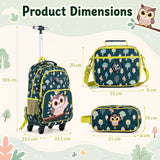 3 Pieces Owl Rolling Backpack for Kids