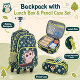 3 Pieces Owl Rolling Backpack for Kids