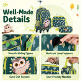 3 Pieces Owl Rolling Backpack for Kids