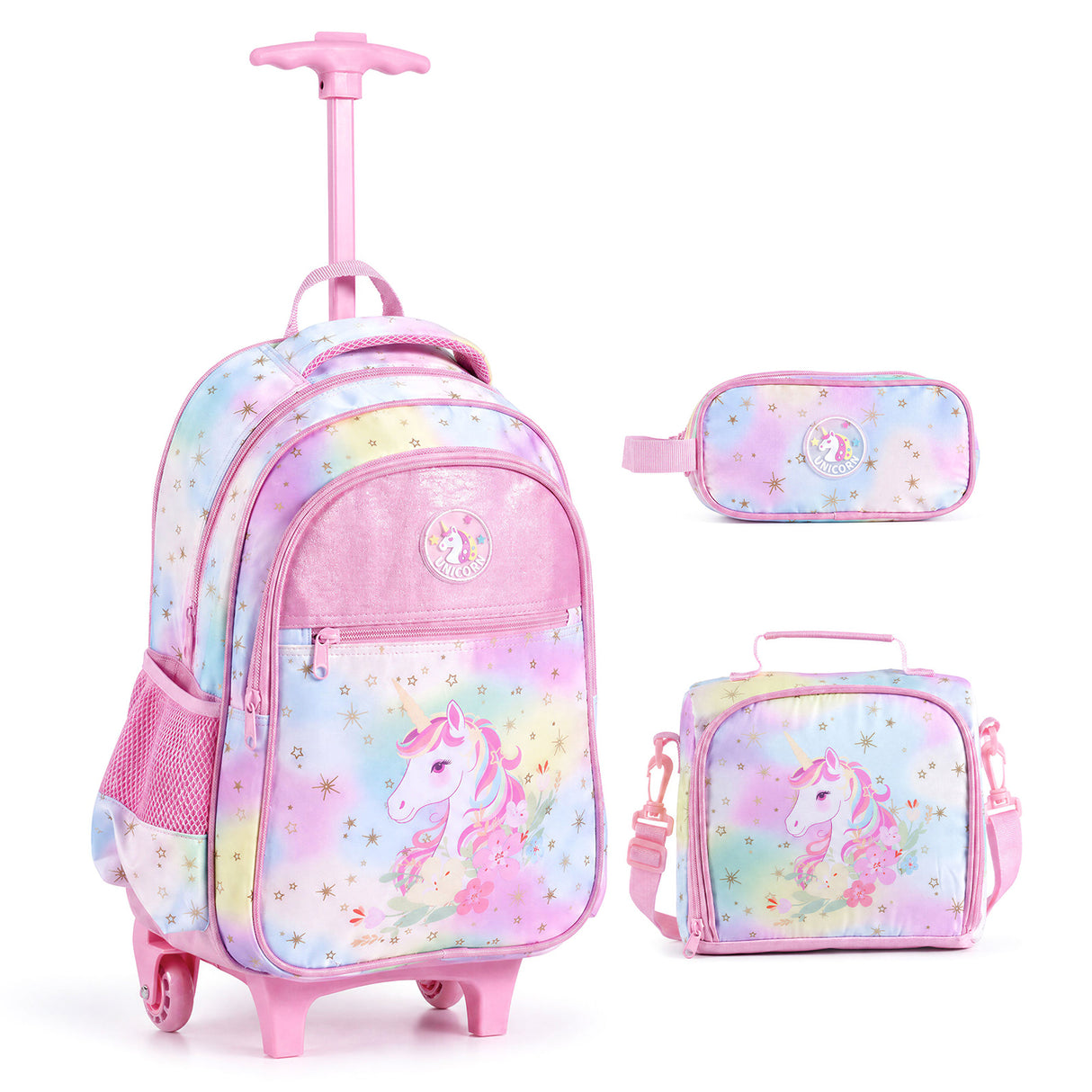 Wheeled Backpack with Lunch Box and Pencil Case, Travel Luggage for Kindergarten, Elementary Preschool Students
