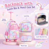Wheeled Backpack with Lunch Box and Pencil Case, Travel Luggage for Kindergarten, Elementary Preschool Students