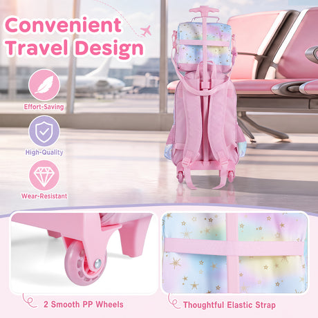 Wheeled Backpack with Lunch Box and Pencil Case, Travel Luggage for Kindergarten, Elementary Preschool Students