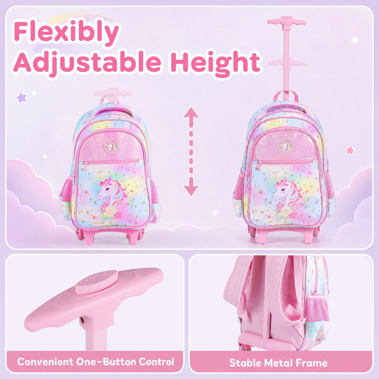 Wheeled Backpack with Lunch Box and Pencil Case, Travel Luggage for Kindergarten, Elementary Preschool Students