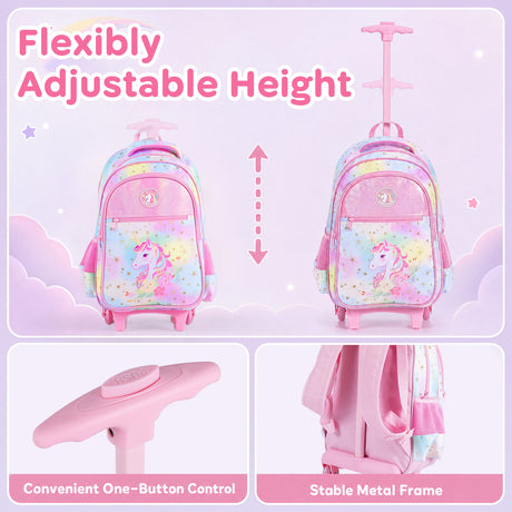 Wheeled Backpack with Lunch Box and Pencil Case, Travel Luggage for Kindergarten, Elementary Preschool Students
