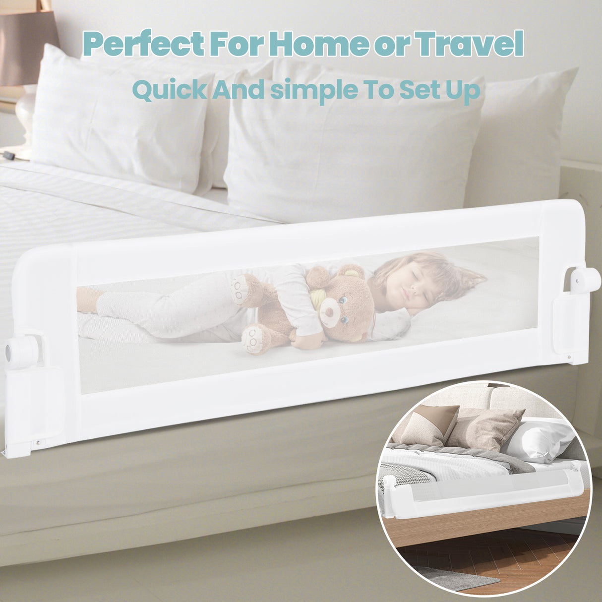 BABY JOY 152 x 42 cm Swing Down Baby Bed Guard Rail w/Adjustable Safety Strap