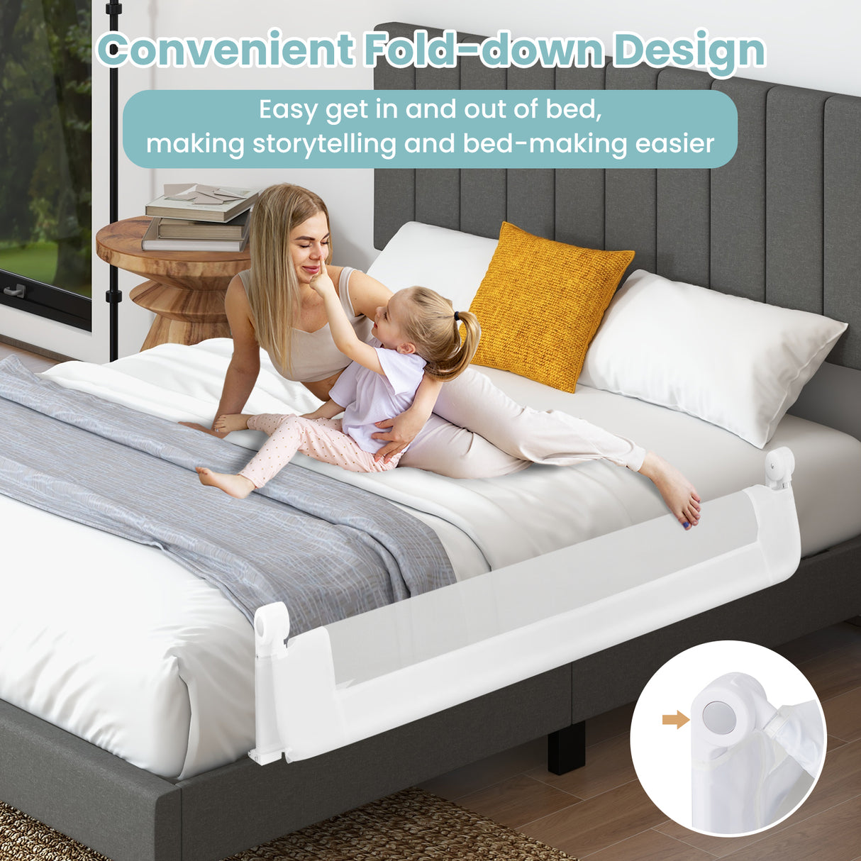 BABY JOY 152 x 42 cm Swing Down Baby Bed Guard Rail w/Adjustable Safety Strap