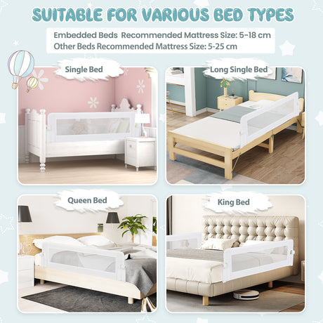 BABY JOY 152 x 42 cm Swing Down Baby Bed Guard Rail w/Adjustable Safety Strap