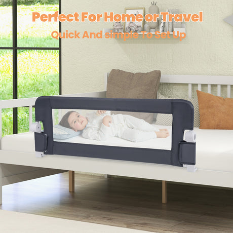 BABY JOY 120*42.5 cm Bed Rail Guard for Toddlers, Universal Baby Fold Down Bed Rail w/Adjustable Safety Strap & Breathable Mesh