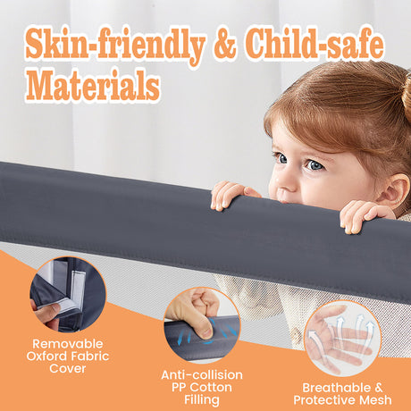 BABY JOY 120*42.5 cm Bed Rail Guard for Toddlers, Universal Baby Fold Down Bed Rail w/Adjustable Safety Strap & Breathable Mesh