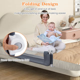 BABY JOY 120*42.5 cm Bed Rail Guard for Toddlers, Universal Baby Fold Down Bed Rail w/Adjustable Safety Strap & Breathable Mesh