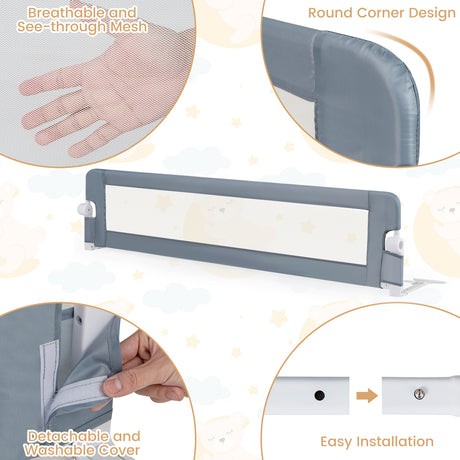 180 x 42 cm Foldable Bed Rail for Toddlers, Swing Down Baby Bed Guard Rail