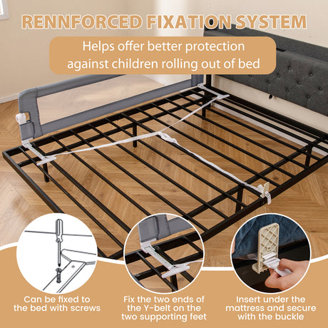 180 x 42 cm Foldable Bed Rail for Toddlers, Swing Down Baby Bed Guard Rail