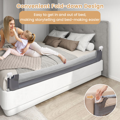 180 x 42 cm Foldable Bed Rail for Toddlers, Swing Down Baby Bed Guard Rail