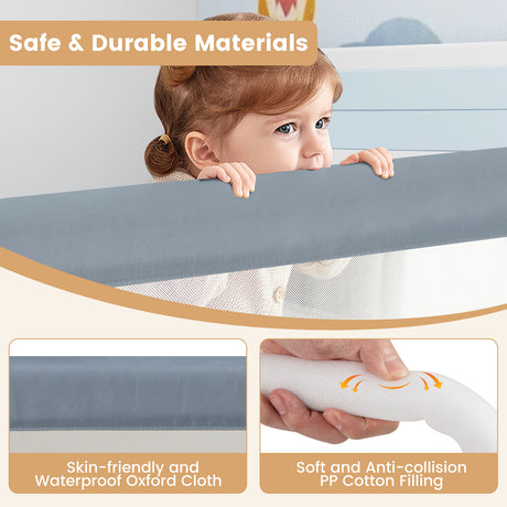 180 x 42 cm Foldable Bed Rail for Toddlers, Swing Down Baby Bed Guard Rail