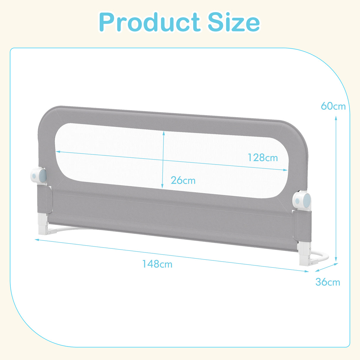 Foldable Bed Rail with Removable Oxford Fabric Cover and Robust U-shaped Base
