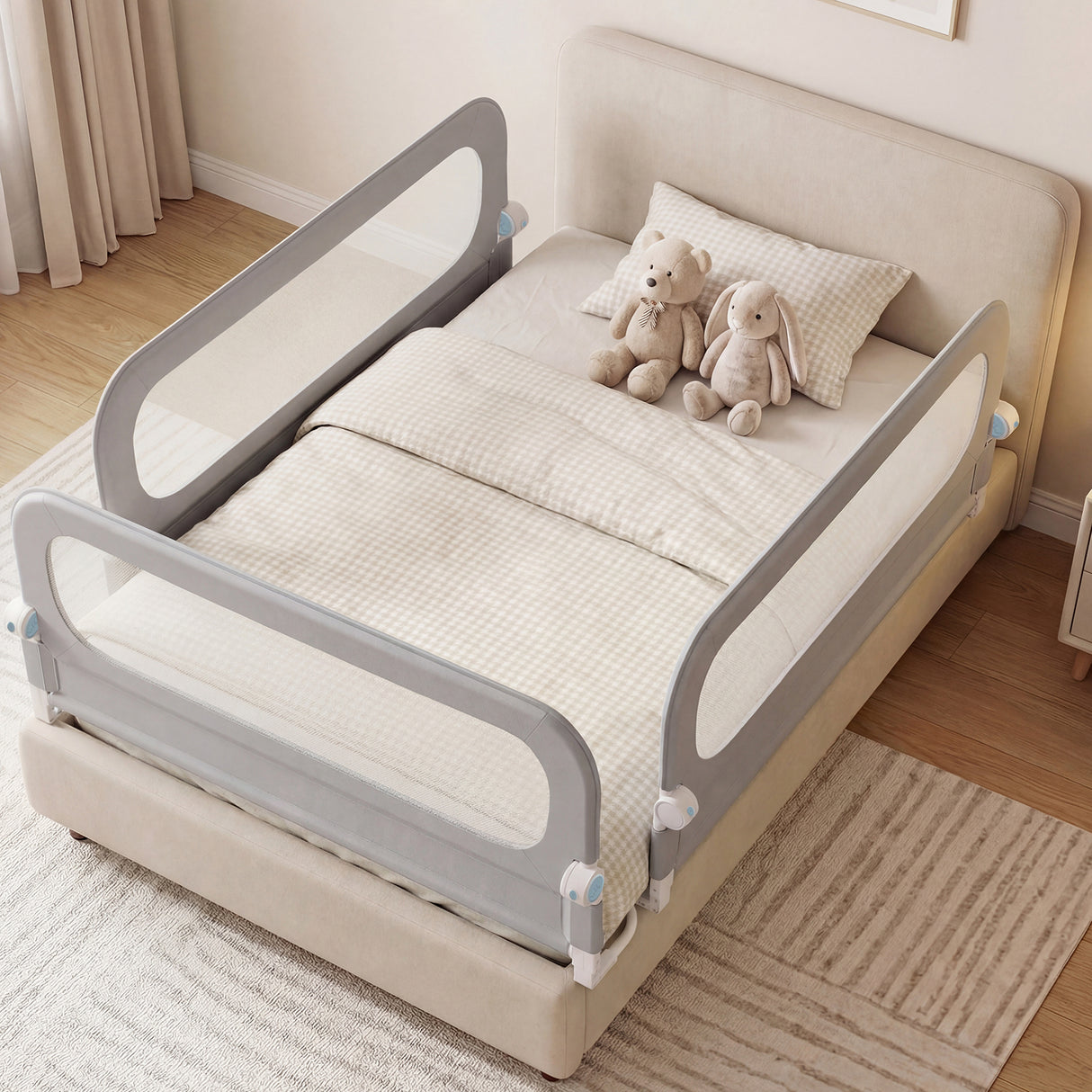 Foldable Bed Rail with Removable Oxford Fabric Cover and Robust U-shaped Base