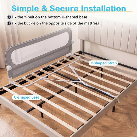 Foldable Bed Rail with Removable Oxford Fabric Cover and Robust U-shaped Base