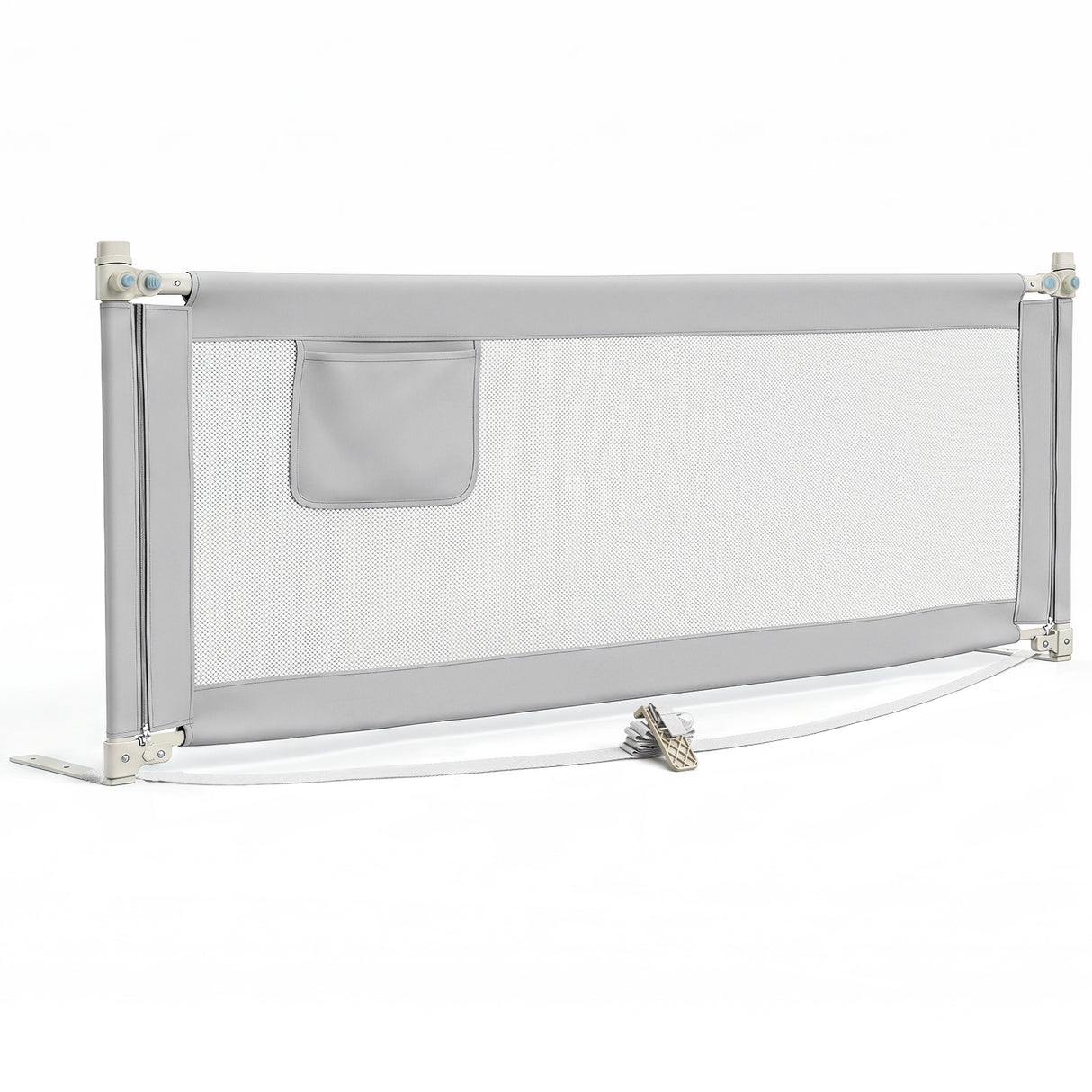 BABY JOY 176/195CM Toddler Bedrail, Extra Tall Safety Bed Guardrail W/Anti-Collision Cotton & Side Pocket