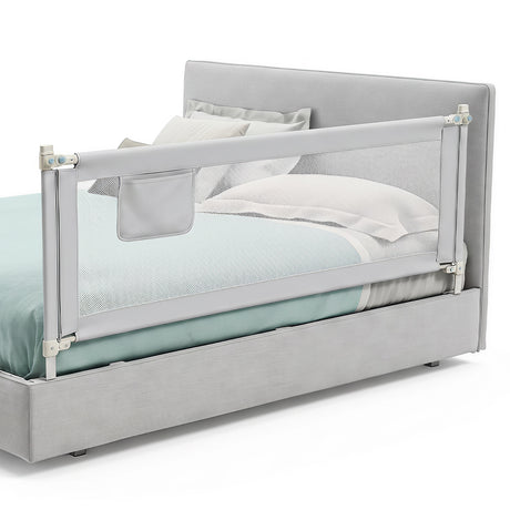 BABY JOY 176/195CM Toddler Bedrail, Extra Tall Safety Bed Guardrail W/Anti-Collision Cotton & Side Pocket