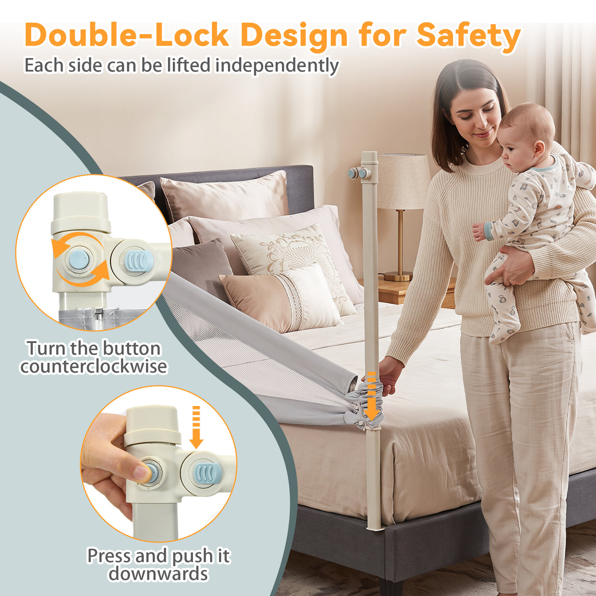 BABY JOY 176/195CM Toddler Bedrail, Extra Tall Safety Bed Guardrail W/Anti-Collision Cotton & Side Pocket