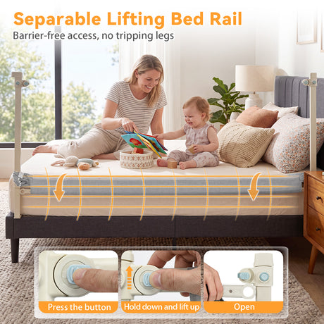 BABY JOY 176/195CM Toddler Bedrail, Extra Tall Safety Bed Guardrail W/Anti-Collision Cotton & Side Pocket