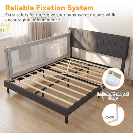 BABY JOY 176/195CM Toddler Bedrail, Extra Tall Safety Bed Guardrail W/Anti-Collision Cotton & Side Pocket