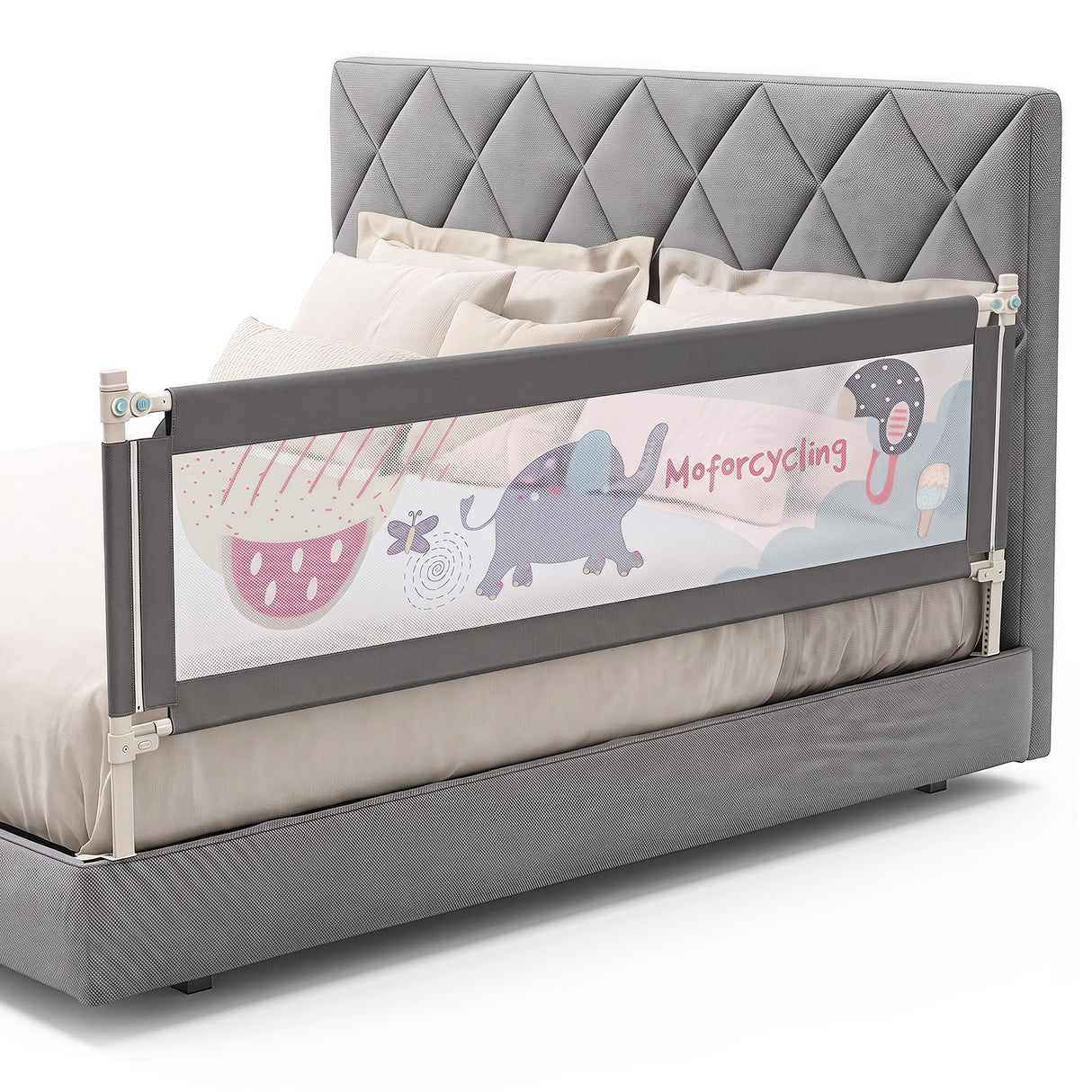 BABY JOY Toddler Bed Rail Guard, Vertical Adjustable, 176/197 cm Extra Long Foldable Baby Bed Safety Guardrail