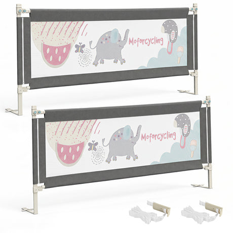 BABY JOY Toddler Bed Rail Guard, Vertical Adjustable, 176/197 cm Extra Long Foldable Baby Bed Safety Guardrail