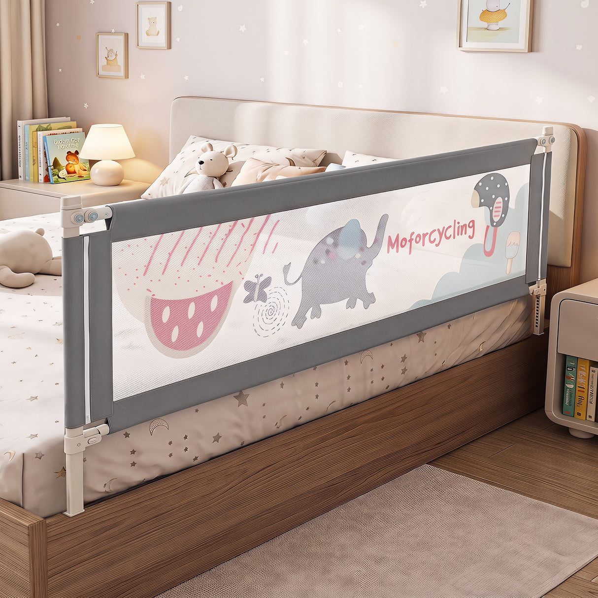 BABY JOY Toddler Bed Rail Guard, Vertical Adjustable, 176/197 cm Extra Long Foldable Baby Bed Safety Guardrail