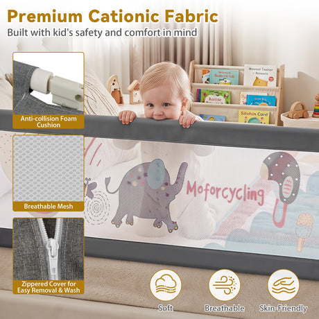 BABY JOY Toddler Bed Rail Guard, Vertical Adjustable, 176/197 cm Extra Long Foldable Baby Bed Safety Guardrail