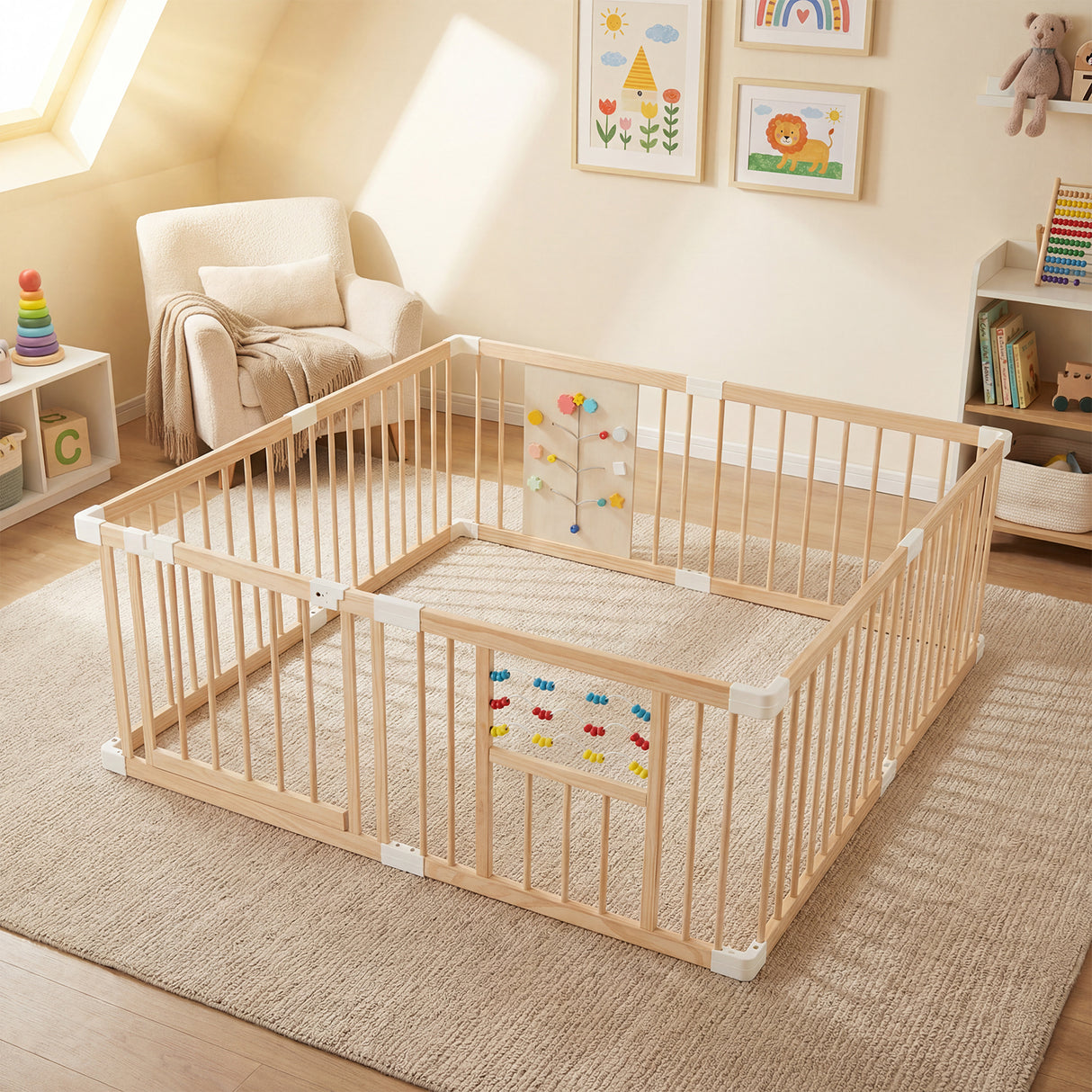 Wooden Adjustable Multi-Shape Baby Playpen for Infants and Toddlers