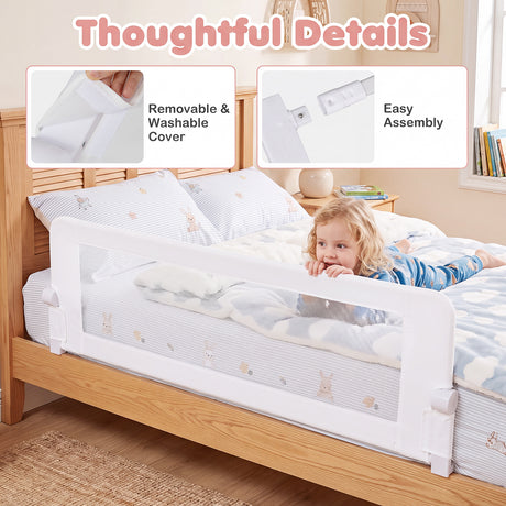 152/120 cm Long Foldable Bed Rail, 50 cm Extra Tall, White/Grey