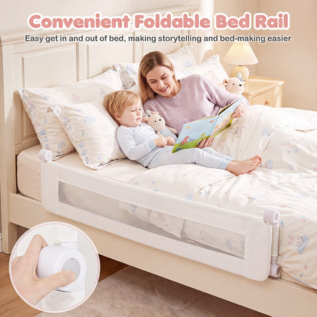 152/120 cm Long Foldable Bed Rail, 50 cm Extra Tall, White/Grey
