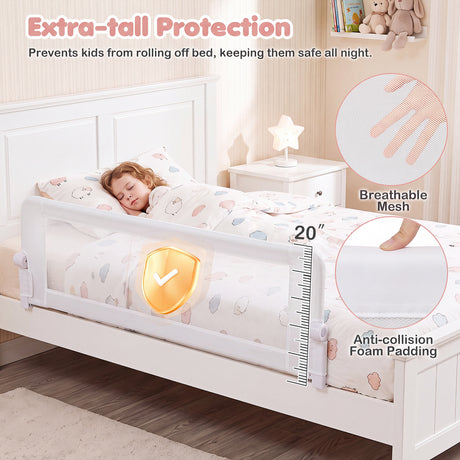 152/120 cm Long Foldable Bed Rail, 50 cm Extra Tall, White/Grey