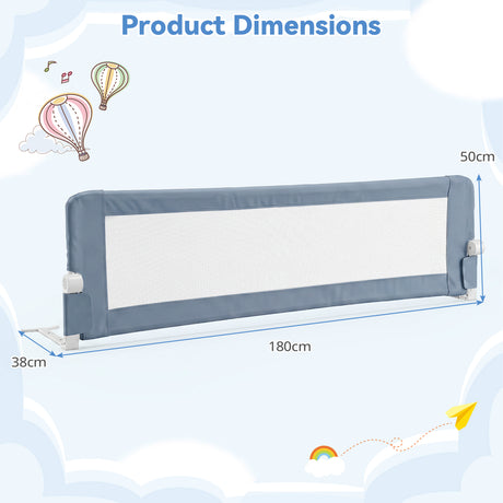Universal Kids Bedrail Guard with Adjustable Safety Strap for Single Double Queen King Mattress, White/Grey