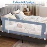Universal Kids Bedrail Guard with Adjustable Safety Strap for Single Double Queen King Mattress, White/Grey